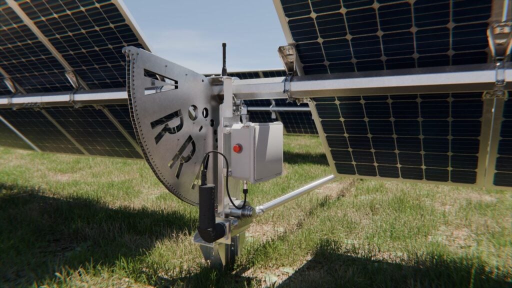 Close view of solar tracker manufacturer Array Technologies' new wireless tracker system called SkyLink