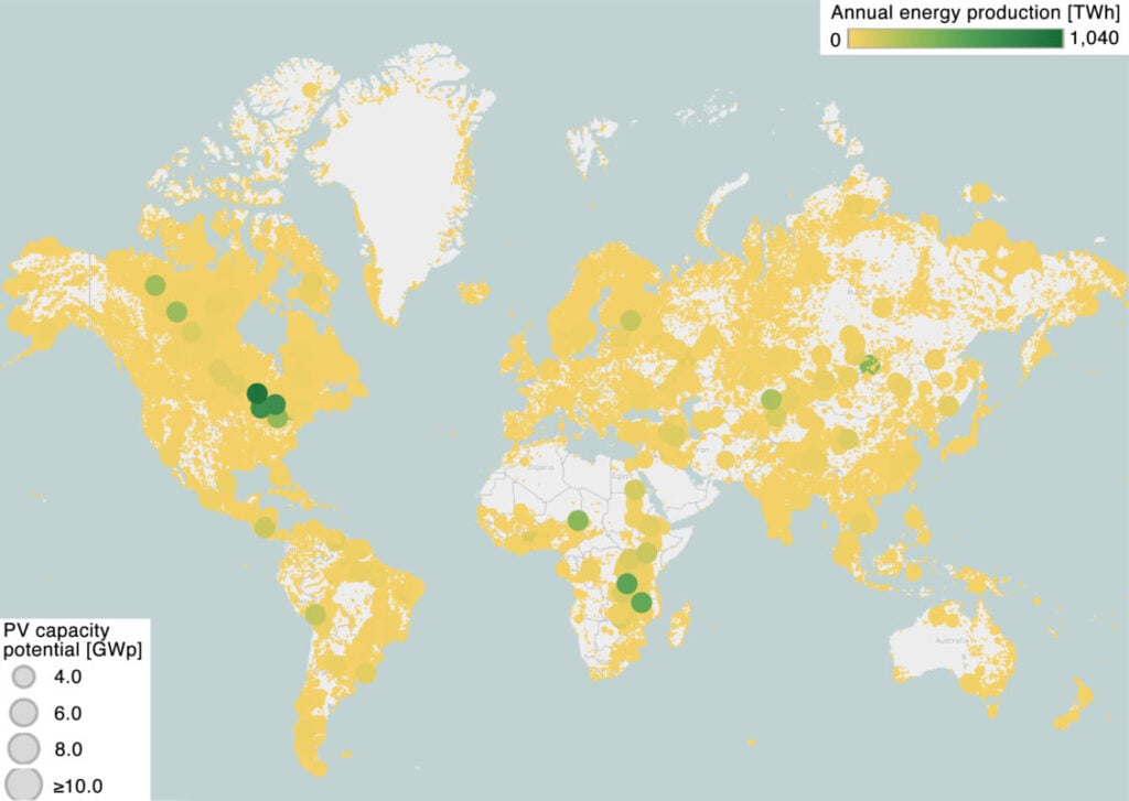 Graph showing FPV capacity potential and energy production potential