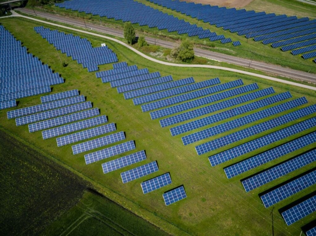 Solar panels in a field somewhere in Europe