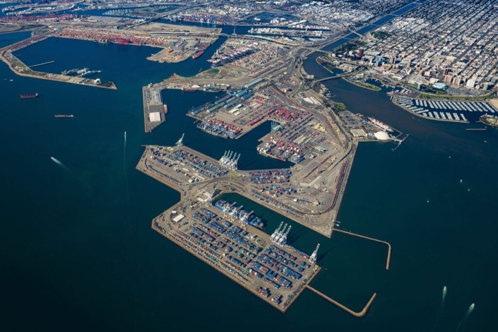 Aerial view of the Port of Long Beach, California, US