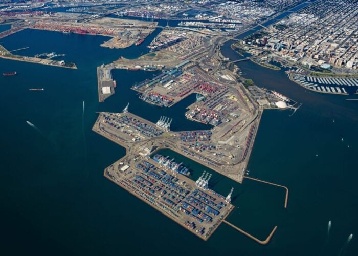 Aerial view of the Port of Long Beach, California, US