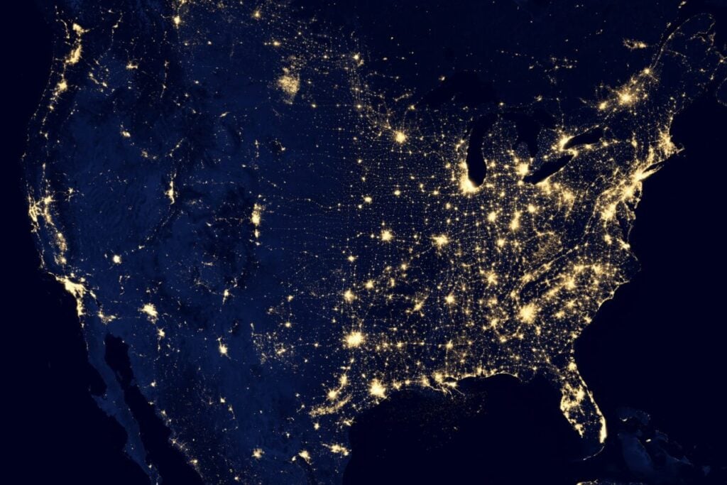 Image of the US at night.