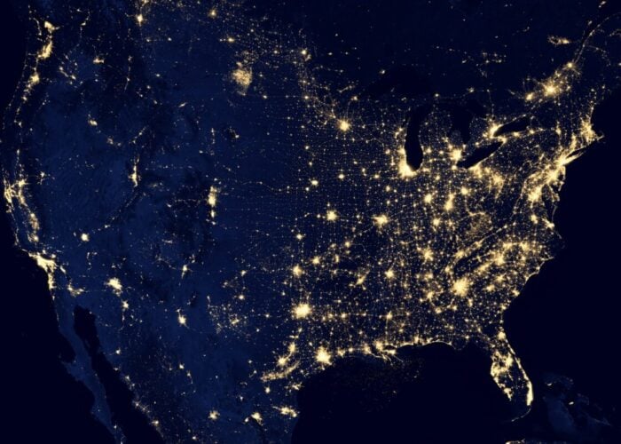 Image of the US at night.