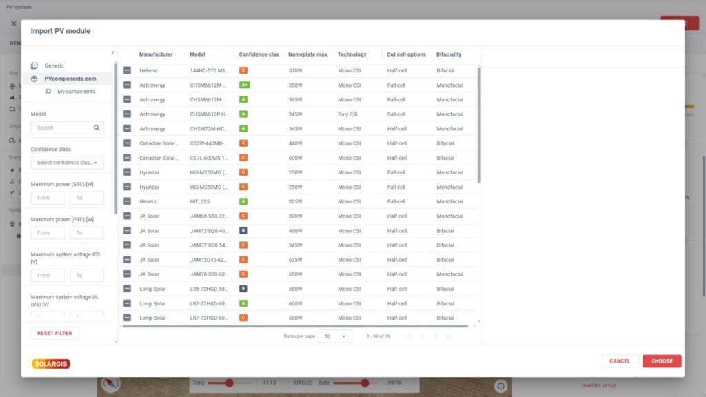Solargis' PV Component Catalogue.
