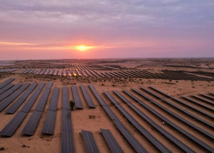 Aerial view of a solar PV plant in India from Tata Power
